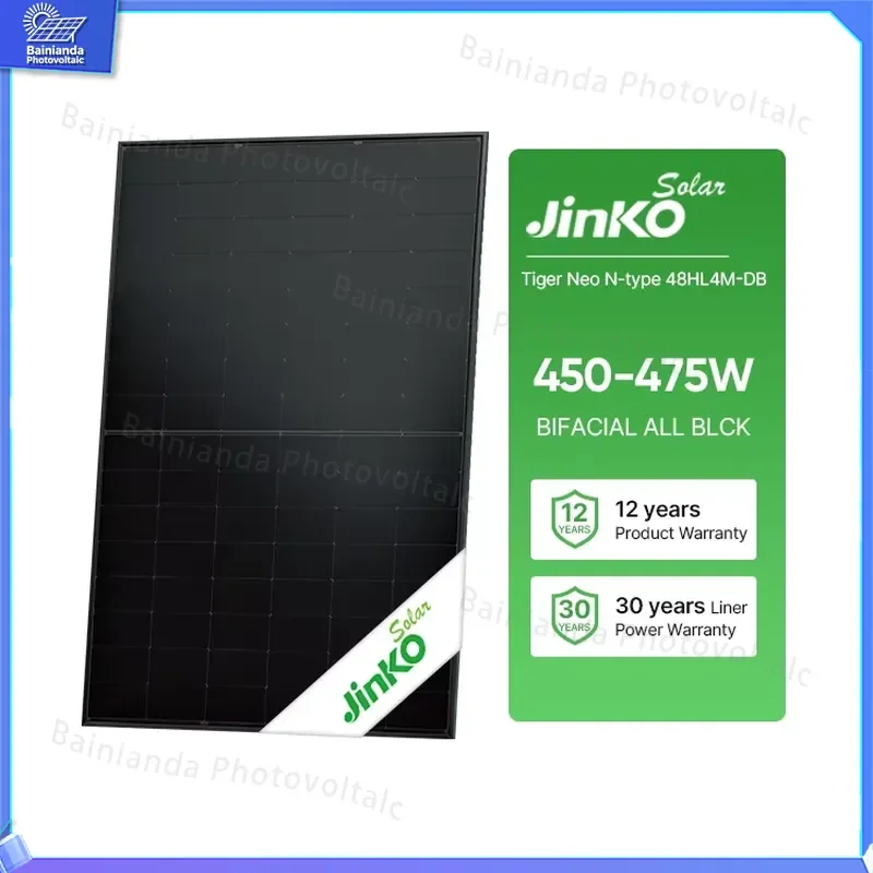 Jinko 30-Year N-Type Monocrystalline Solar Panel 450W 475W All-Black Double Glass Bifacial PV Module High Efficiency