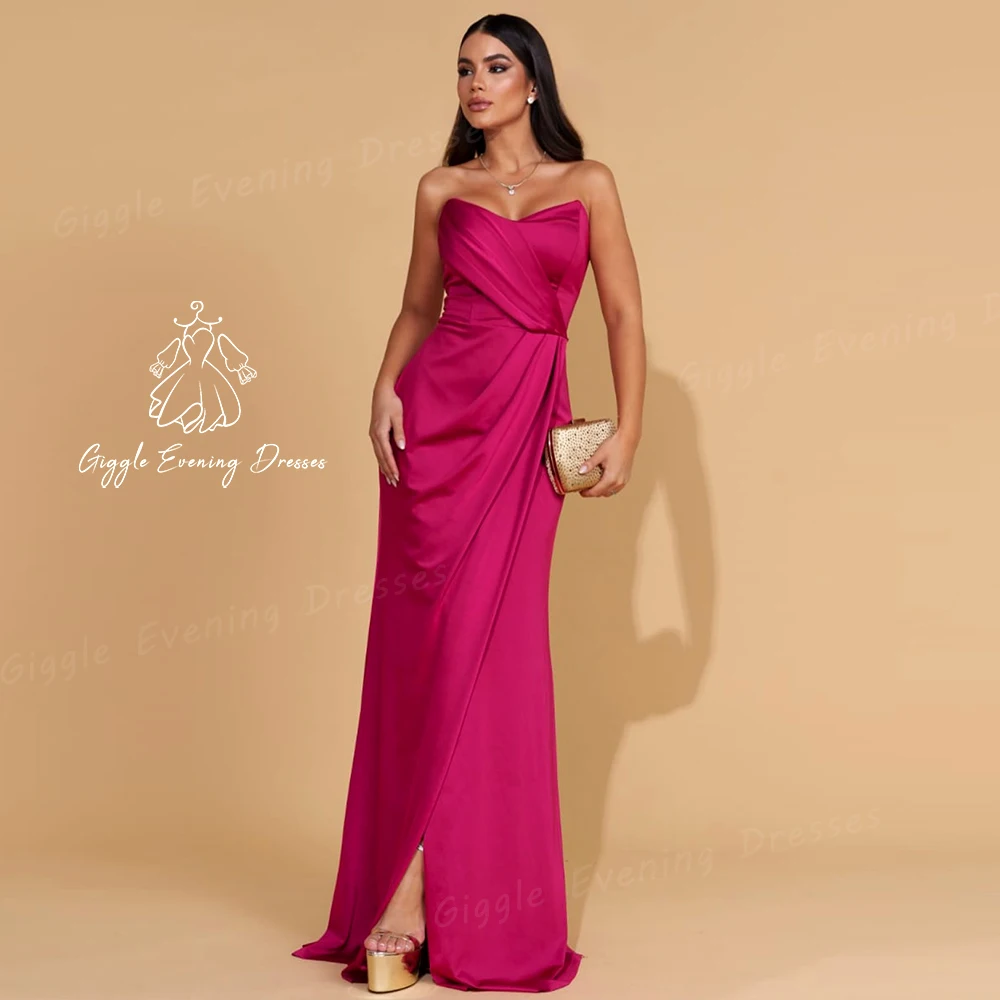 Giggle Strapless Arabia Sleeveless Pleat Floor-Length elegant gust wedding evening Gown Satin Women\'s luxury Party dresses 2024