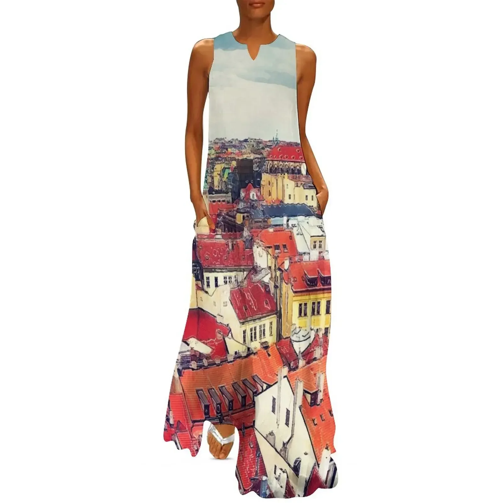 

Prague panorame city Long Dress women's evening dress 2025 womans clothing Women's summer long dress