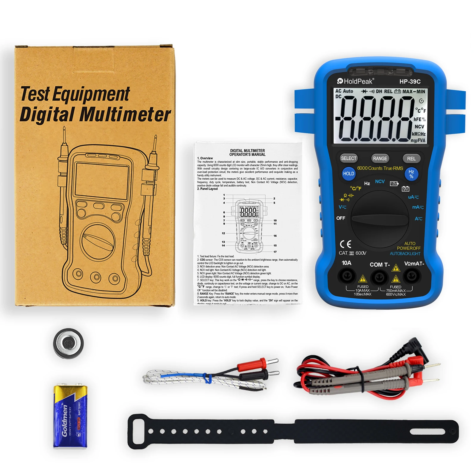 Digital Multimeter, Ammeter Volt Meter Auto Ranging TRMS 6000 Count Multi Tester Measure AC DC Voltage Current Resistance