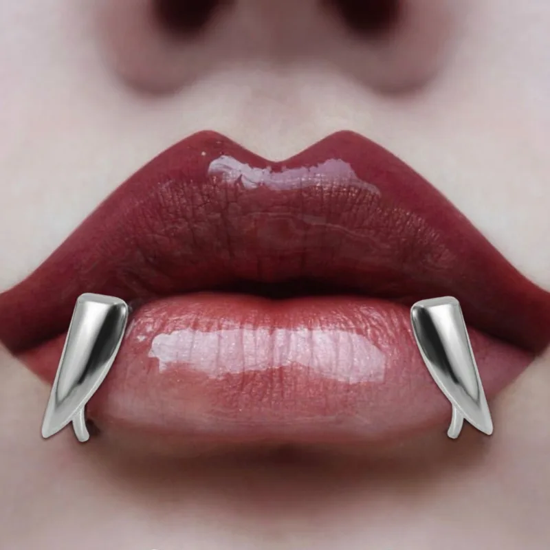 Gothic Sharp Teeth Lip Clip Women Men No Need Perforation Lip Ring Stainless Steel Sharp Tooth Lip Clips 3D Mouth Decoration