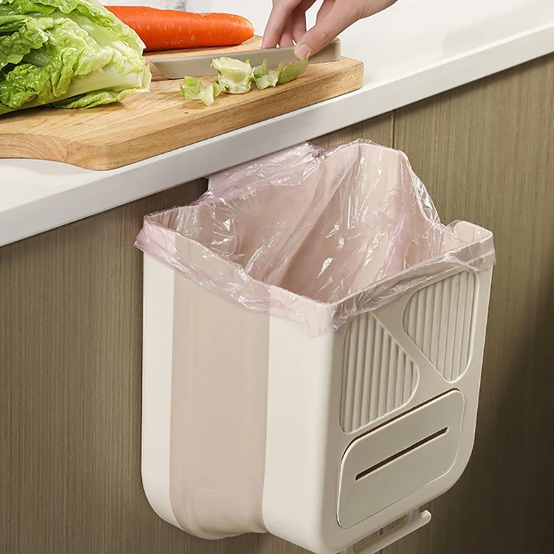 Household Folding Trash Can Wall Hanging Punch-Free Trash Can Large Kitchen Trash Can Good-looking Hanging Trash Can