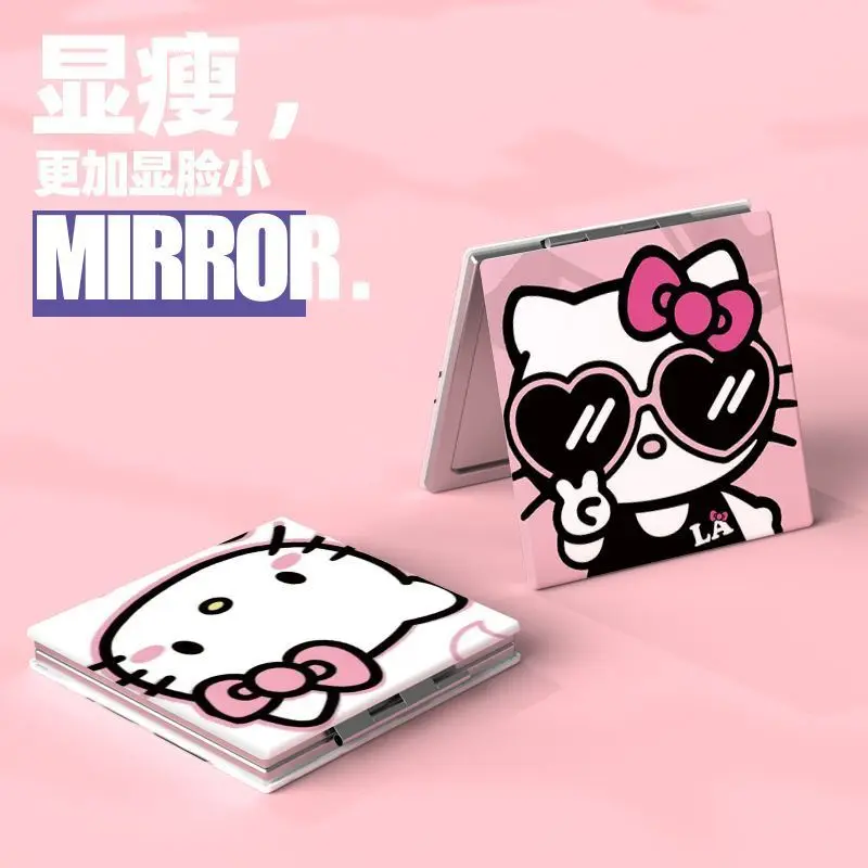 Lo specchio per il trucco pieghevole portatile Hello Kitty Square Cartoon può ingrandire lo specchio specchio piccolo per il trucco con motivo a