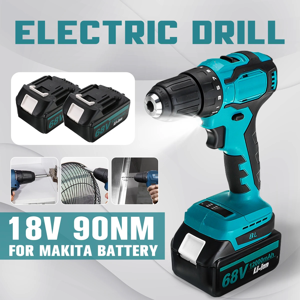 

18V Cordless Impact Wrench Drill Electric Brushless Screwdriver DIY Home Power Tools Rechargeable for Makita Battery 90N.m