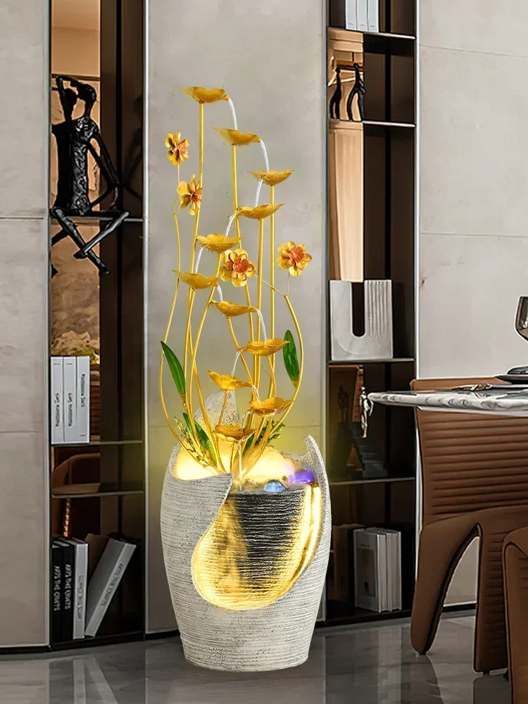 Floor to floor luxury flowing ornaments, circulating water living room, office, TV cabinet, humidifier, wealth making bonsai