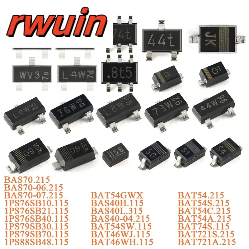 50Pcs BAT54SW BAT54GWX BAT46WJ BAT46WH ,115 SOT-323 SOD-123 SOD-323F SOD-123F Schottky Diodes Chip 1PS76SB 1PS79SB BAT54 BAS70