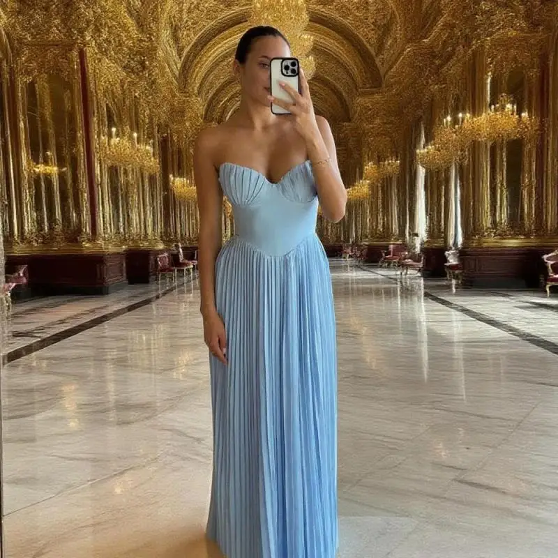 

Летние сексуальные платья без бретелек Suninheart для женщин, новинки 2024 года, элегантные плиссированные платья макси, корсетные платья-бюстье для вечеринок и клубов