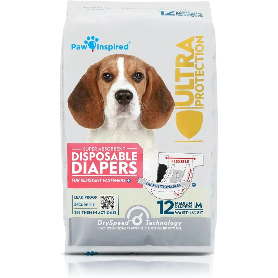 

Dog Diapers Female Dog Diapers Ultra Protection Diapers for Dogs in Heat Excitable Urination or Incontinence 12 Count Medium
