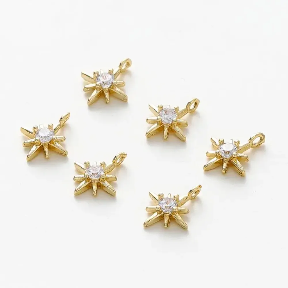 10pcs/lot 14K Gold Colors Rhinestone Hexagram Stars Brass Pendants Bracelet Charm Decoration For Necklace Jewelry Making Finding