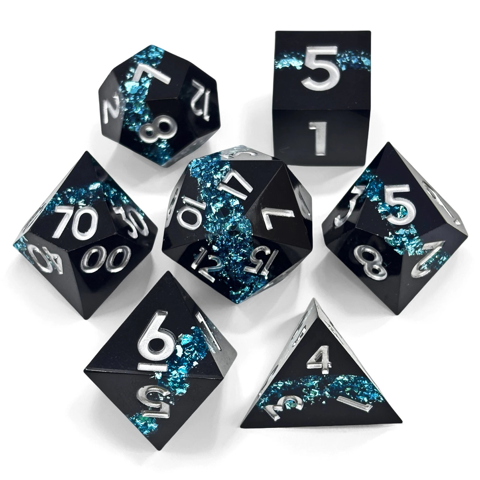 مجموعة نرد من الراتينج الأسود مكونة من سبعة طبقات مع نرد ألعاب لوح الخيال متعدد الأوجه مناسبة لألعاب فريق الجري DND TRPG #1