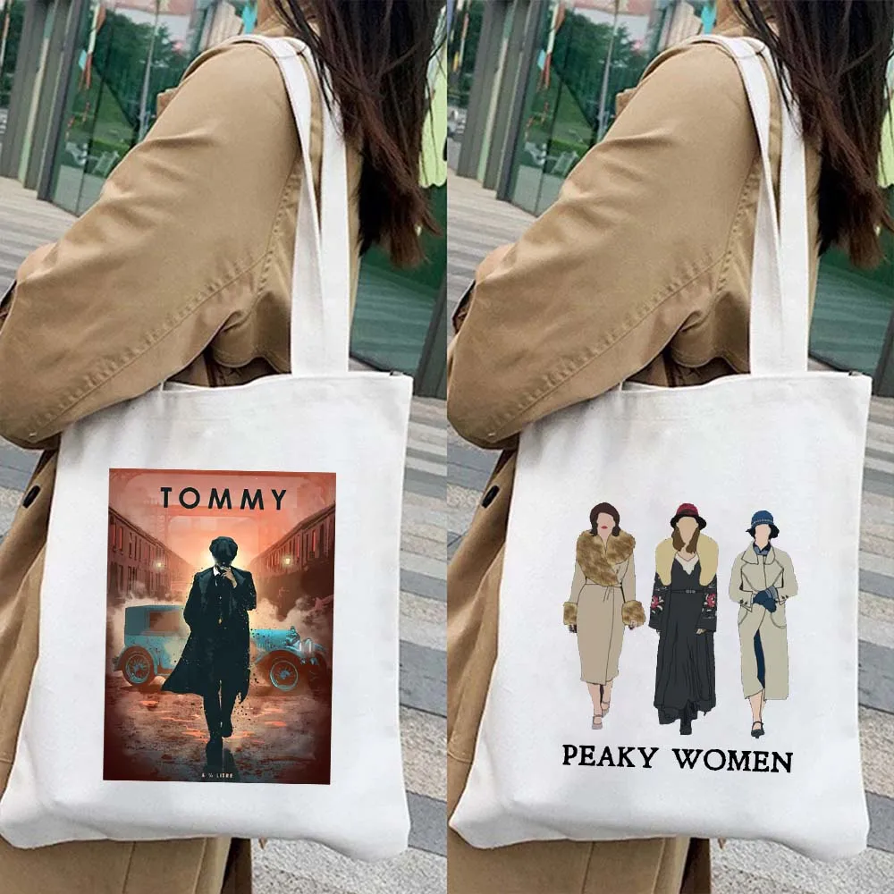 Peaky Blinders Tommy Shelby Cillian Murphy Boys Low Poly Women\'s Canvas Shopper School Cotton Tote Bag Harajuku Shoulder Handbag