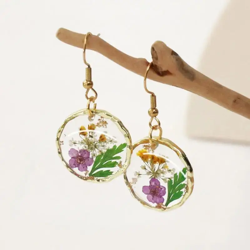 Unique Natural Pressed Flower Earrings Cute Mushroom Earring With Dried Flower Jewelry 2024 Epoxy Resin Flower Earring Wholesale