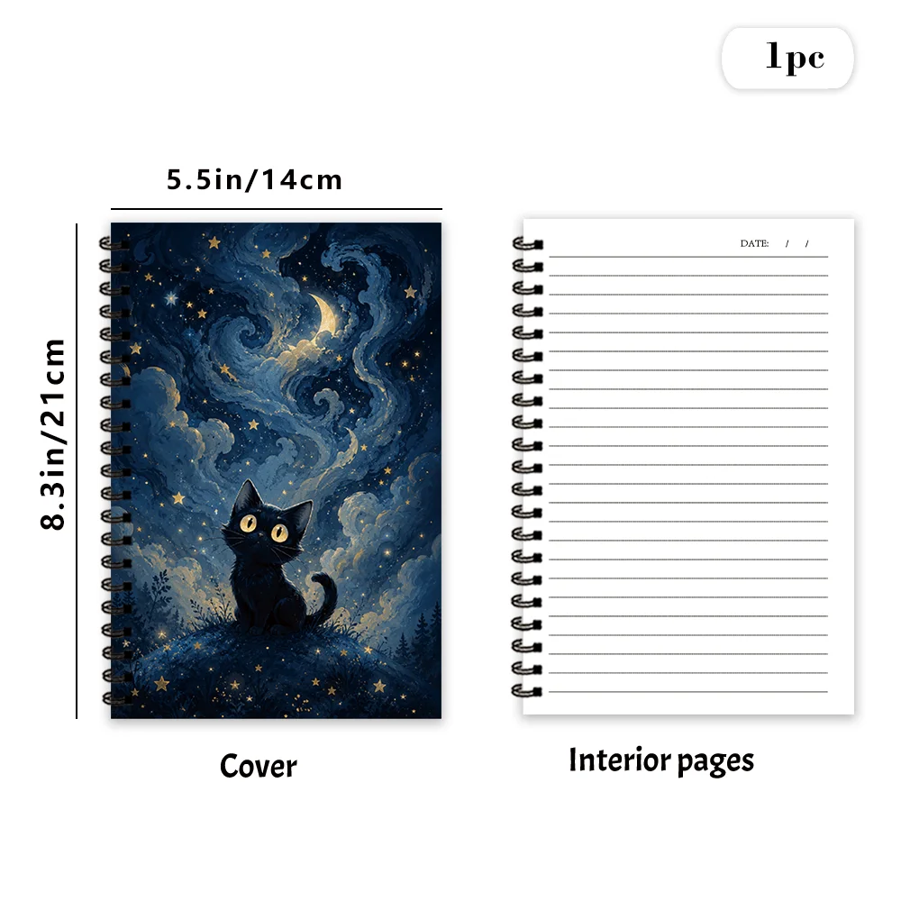 Starry Sky Black Cat  Notebook 1pc, Blank Lined Pages, Ideal Gift for Note-Taking, Inspiring for Everyone, Perfect for Students