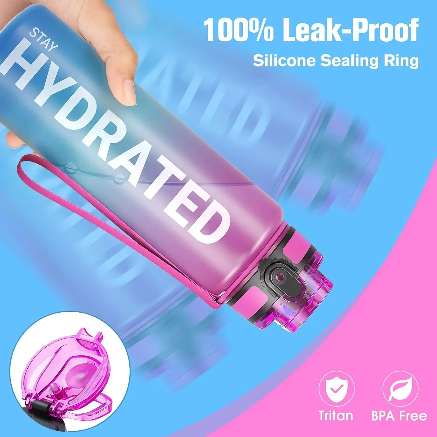 32oz Water Bottle Motivational Sport Water Bottle Leakproof Drinking Bottles Outdoor Sports Travel Kettle Drinking Water Bottle