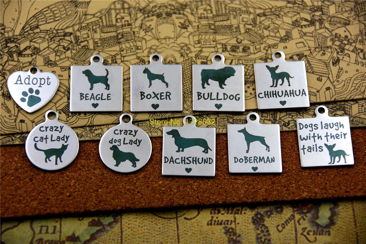 10 unids/lote-abalorios de acero inoxidable "Adoptar/beagle/boxer/perro perro loro/chihuahua/crazy (perro) señora/dachshund/deberman" colgante