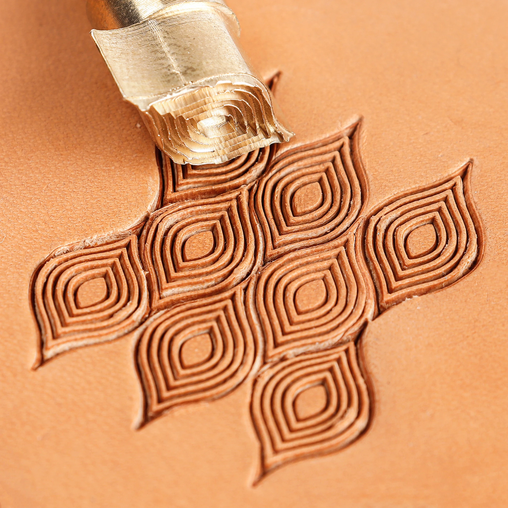 Concentric Layer Eye Shape Leather Embossing Stamp Brass 17x9mm Stamping Tool for Vegetable‑Tanned Leather