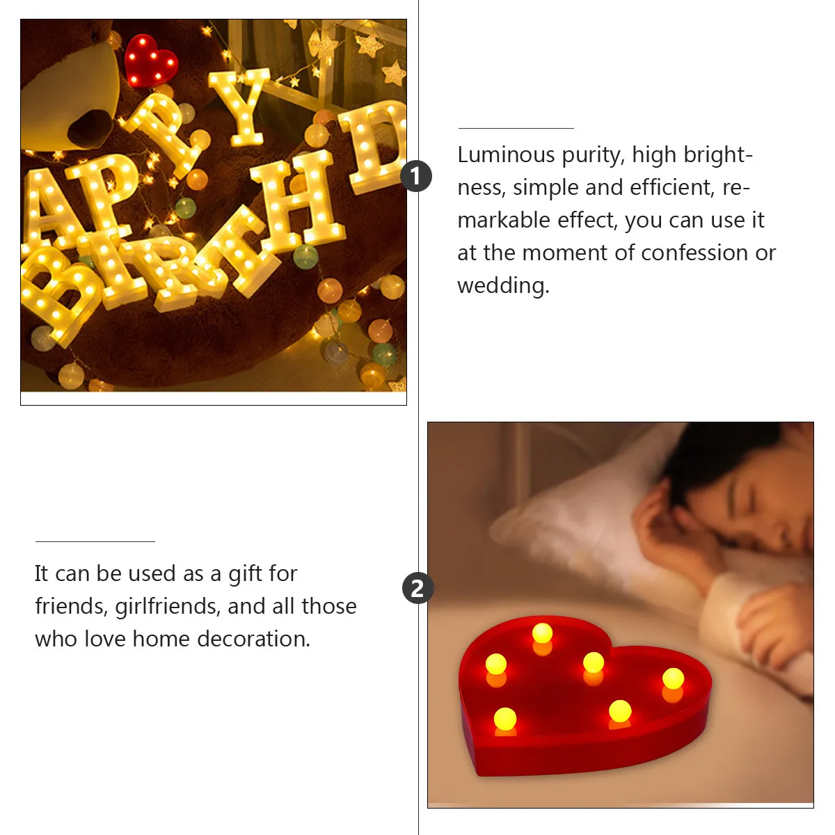 

LED Heart Shaped Night Light Romantic Ambient Desktop Lamp for Wedding Party Decor Home Decoration Valentine's Day Gift Reusable