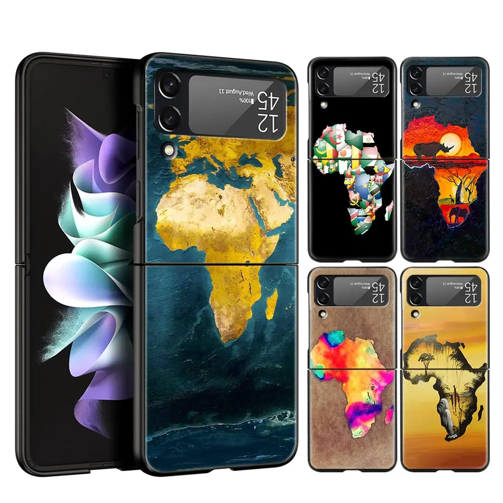 Coque de téléphone peinte avec carte de l'afrique et géographie, étui rigide pour Samsung Galaxy Z Flip 6 5 4 3