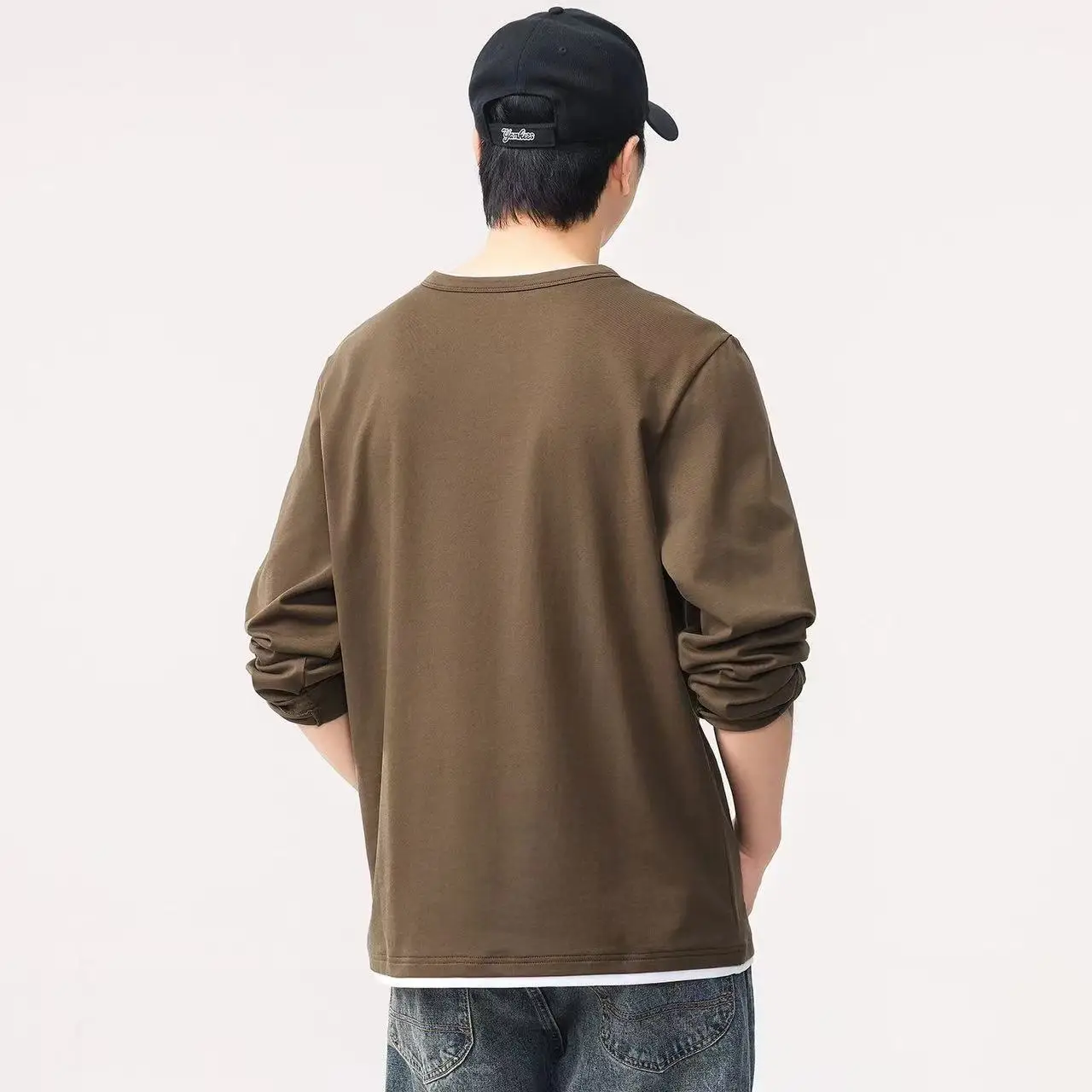 Men's New Button Henley neck Shirt Long Sleeve Casual Button Solid color T-Shirt Fashion Waffle Cotton Fake two-piece T-Shirt