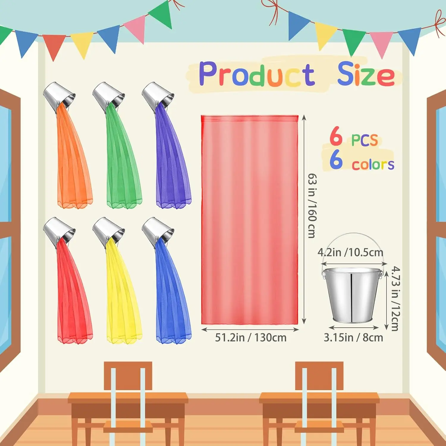 6 Pcs Paint Party Decoration Back to Colorful Backdrop First Day of School Pouring Paint Can Curtain for Birthday Bedroom Window
