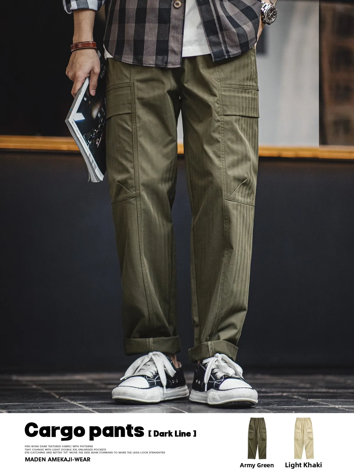 

Maden Workwear American Retro Tweed Straight Leg Casual Pants Men's Military een Long Trousers Autumn Season Polyester Fiber