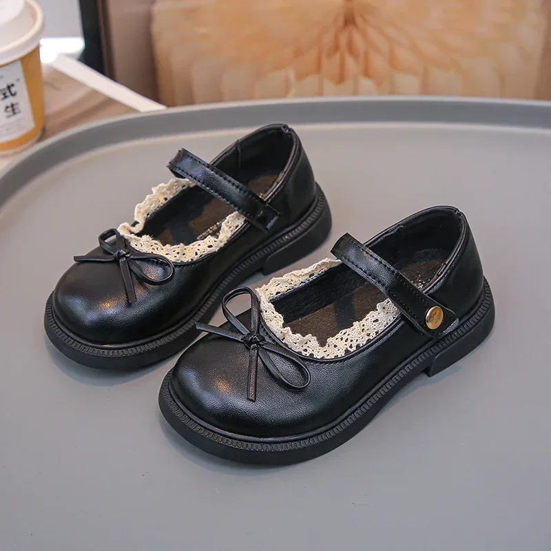 

Girls Princess Shoes with Simple Bows 2025 Spring Autumn New Children Leather Shoes Versatile Soft Bottom Kids Flats Round Toes