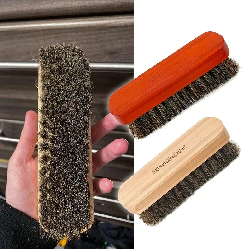 Cepillo de madera de crin genuino, cepillo de pulido para detalles de coches, mango de asiento, tablero, limpieza de techo, cepillo de lavado de coche Premium