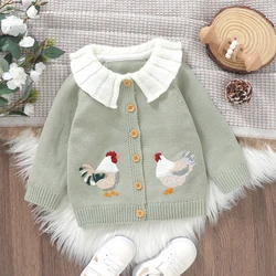 Maglioni per bambini Cardigan lavorato a maglia per neonate manica lunga autunno abbigliamento per bambini top neonato moda carino gallo ricamato inverno