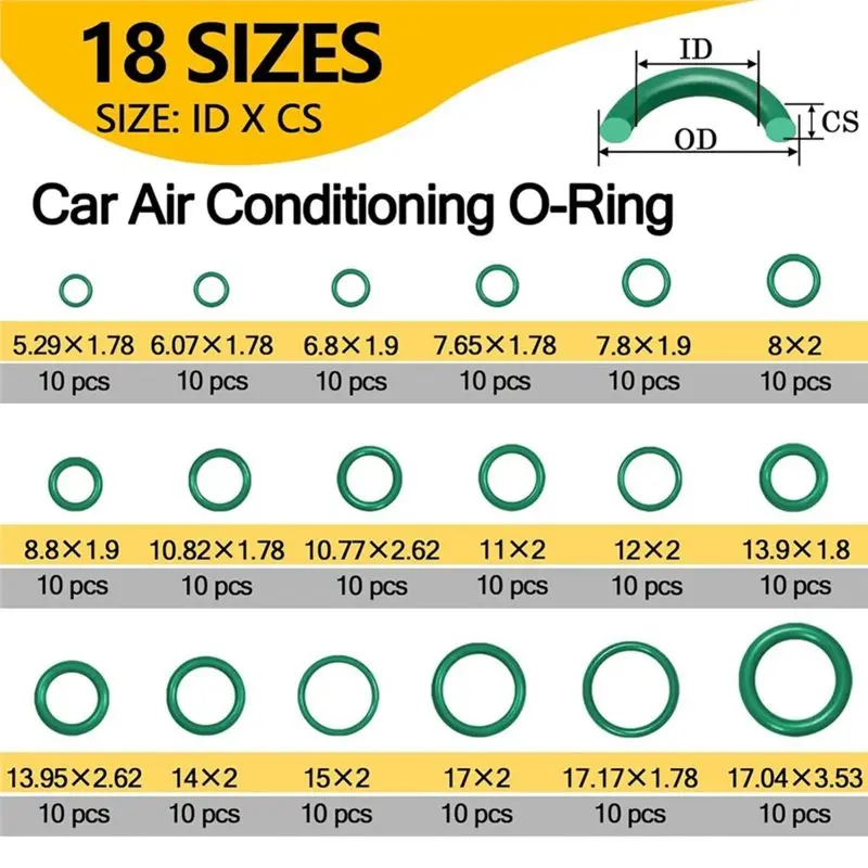 AC For R134a O-Ring& Gasket Seal Kit(265 Pcs)-A/C Compressor Port Seal Washer Long-Lasting Performance