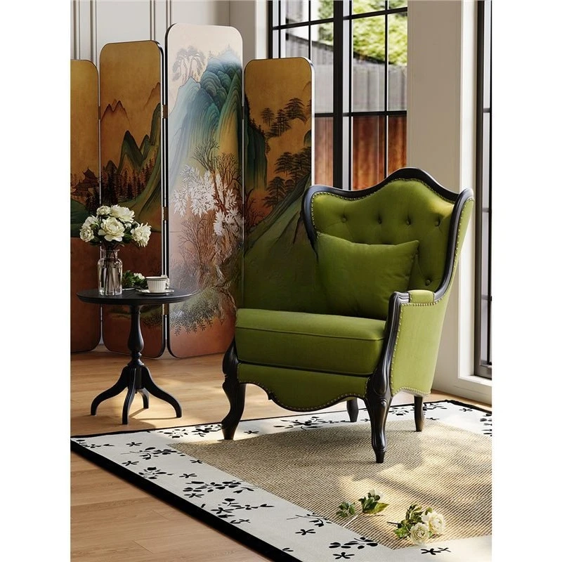 Retro fabric sofa leisure chair French Jane American high back living room solid wood study sofa chair