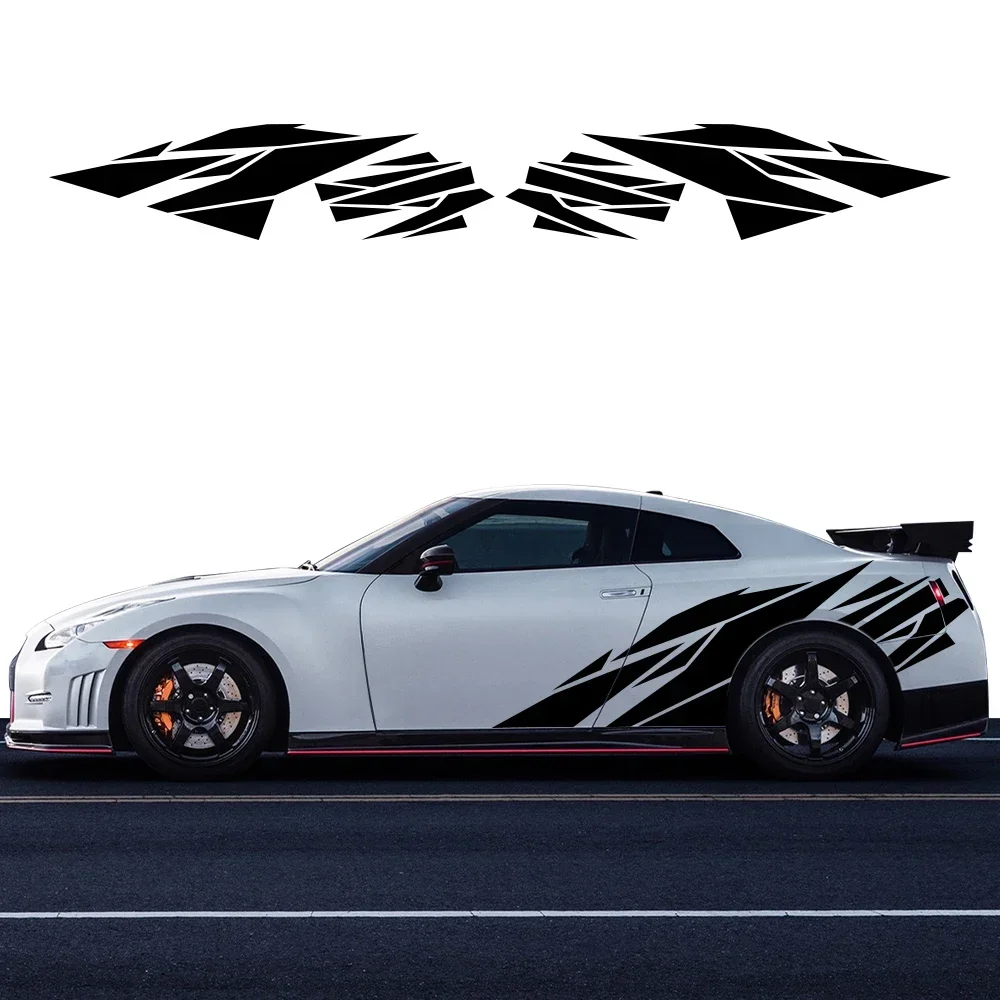 

2PCS Car Door Side Skirts Stickers Fragment Splicing Style Vinyl Decals Self-adhesive Auto Body Decoration Sticker Accessories