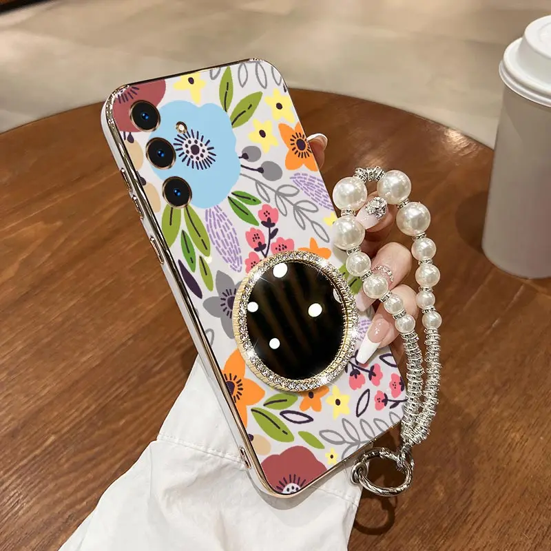

S24 Cartoon flower Bracelet Plating Phone Case For Samsung S24Ultra S23FE S25 S22Ultra S25Plus S22 SS23Plus 24FE S24Plus Cover