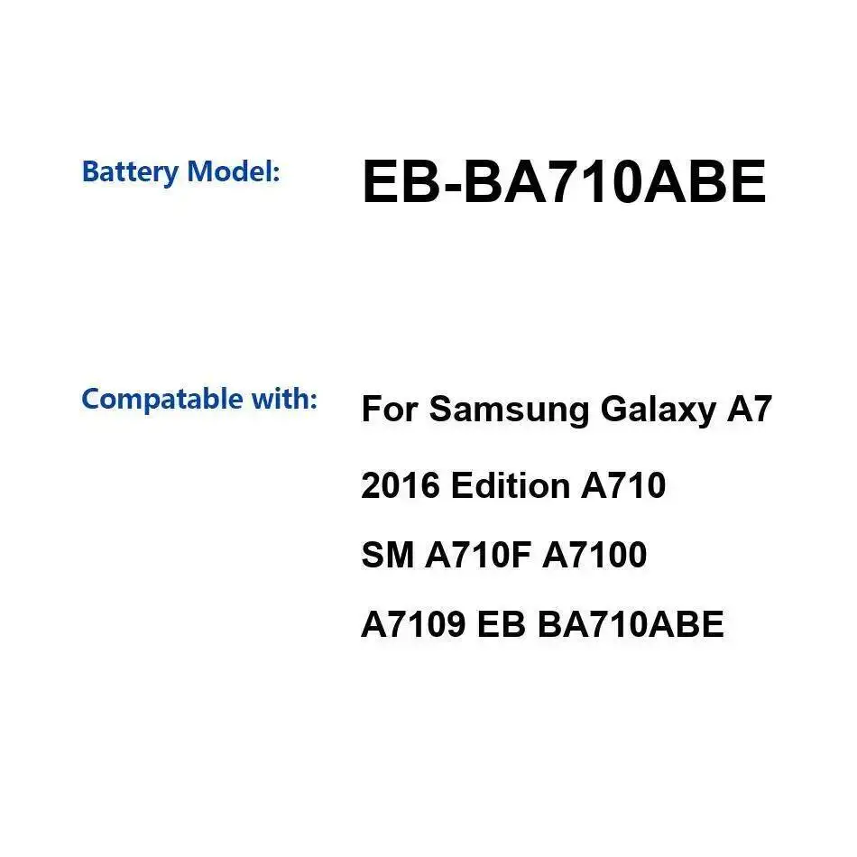 

Для Samsung Galaxy A7 2016 Edition A710 SM A710F A7100 A7109 Аккумулятор для мобильного телефона Надежная мощность EB-BA710ABE 3300 мАч