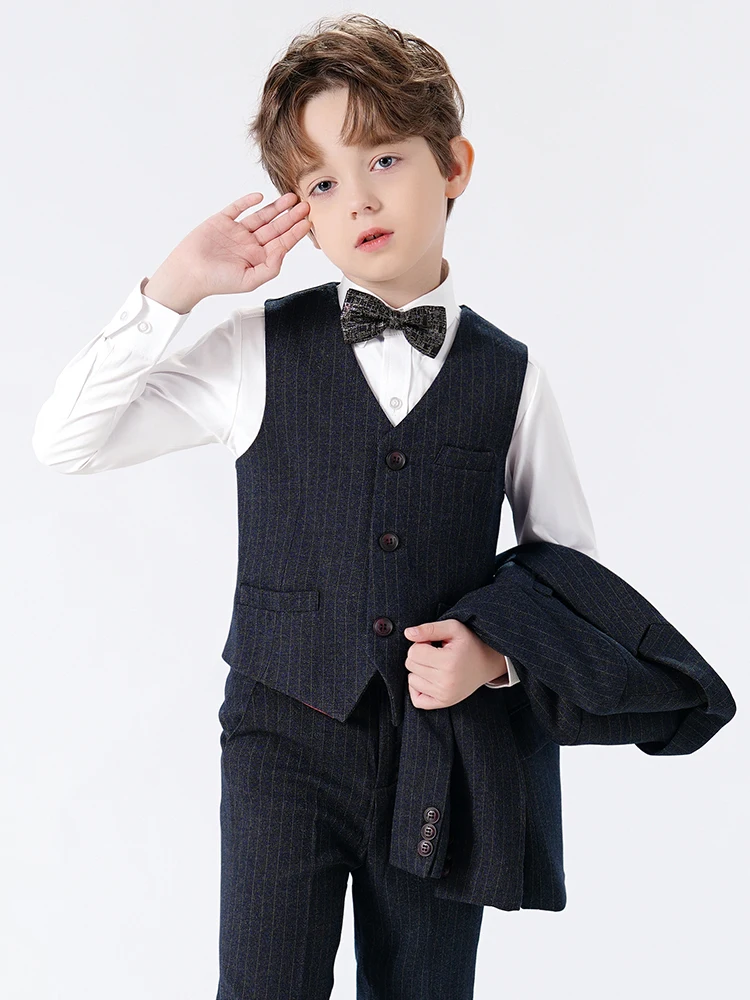 Navy Stripes Boy Suits Dinner Tuxedos Little Kids For Wedding Party Prom Birthday Wear 3 Pieces Jacket Pants Vest