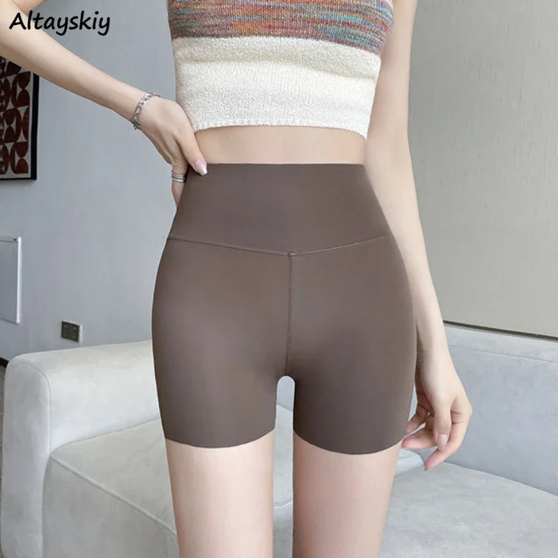 Solid Safety Leggings Women Summer Girls Simple Causal Korean Fashion Seamless Abdomen Streetwear Thin Anti-glare All-match Chic