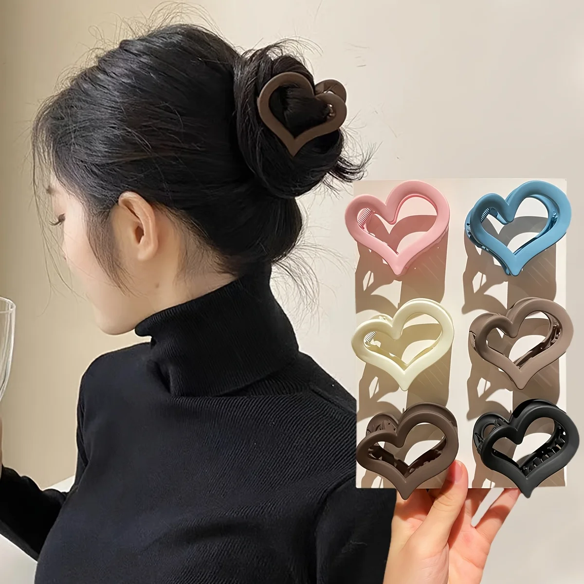 

6Pcs Women's Model, Multiple Colors, Fashionable and Simple, Love Shape, Medium Hair Clip Combination, Suitable for Daily Use an
