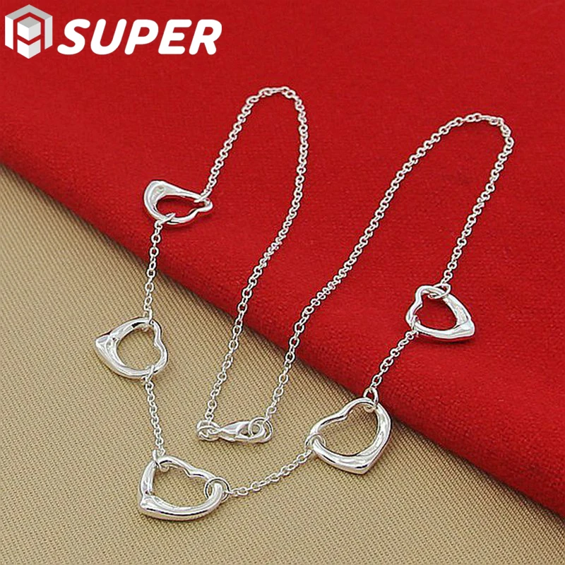 

925 Sterling Silver Five Heart Pendant Necklace For Women Engagement Wedding Fashion Charm Jewelry