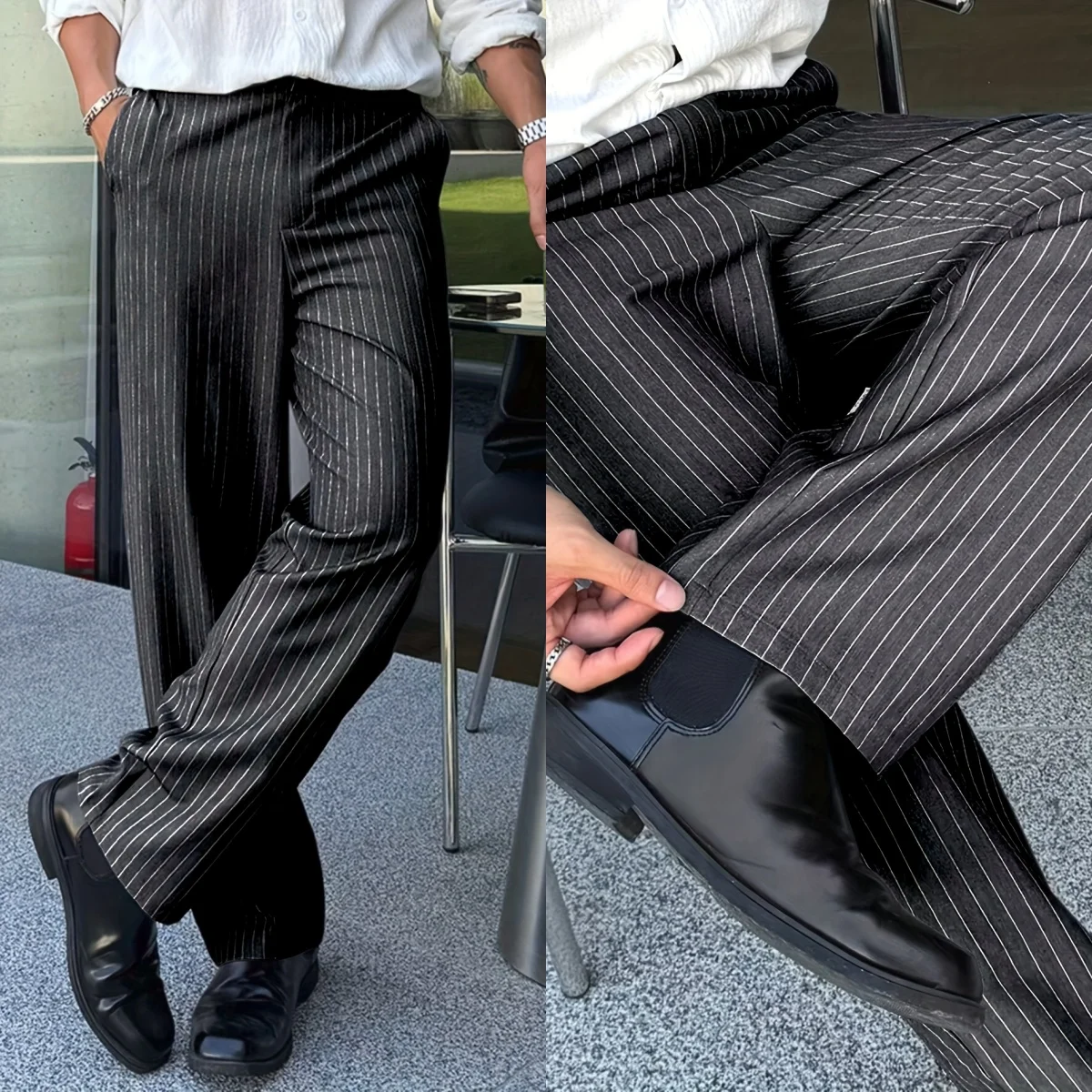 Refined Men Straight Fit Trousers Classic Pinstripe Pattern High Waist Formal Business Pants 1 Piece Daily Party Pant Customized