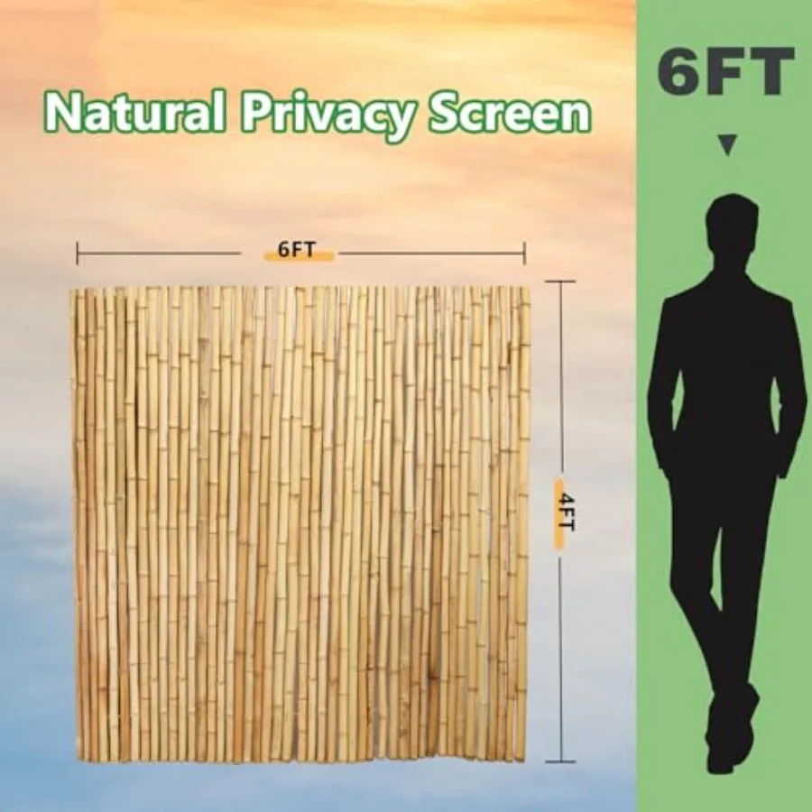 4FT x 6FT Natural Bamboo Fence Roll Outside Bamboo Privacy Fencing Natural Privacy Screen Panels for Garden Outdoor