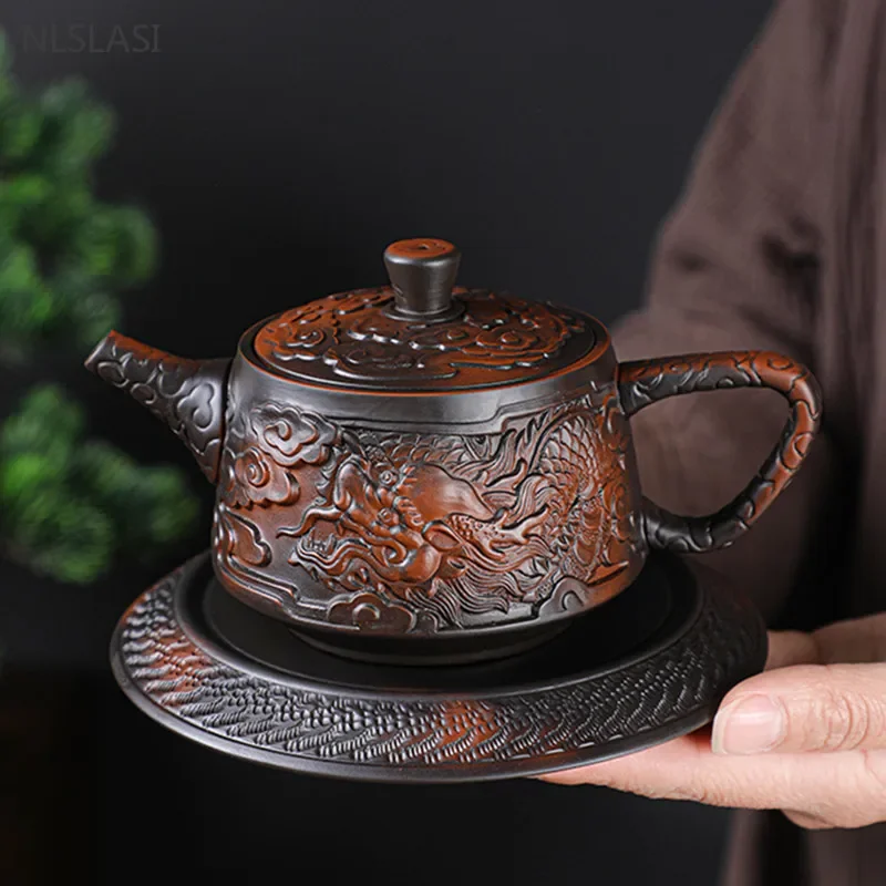 Purple Pottery Teapot Hand-embossed Imitation Purple Clay Tea Pot Chinese Tea Set Supplies Customized Ball Hole Filter Kettle