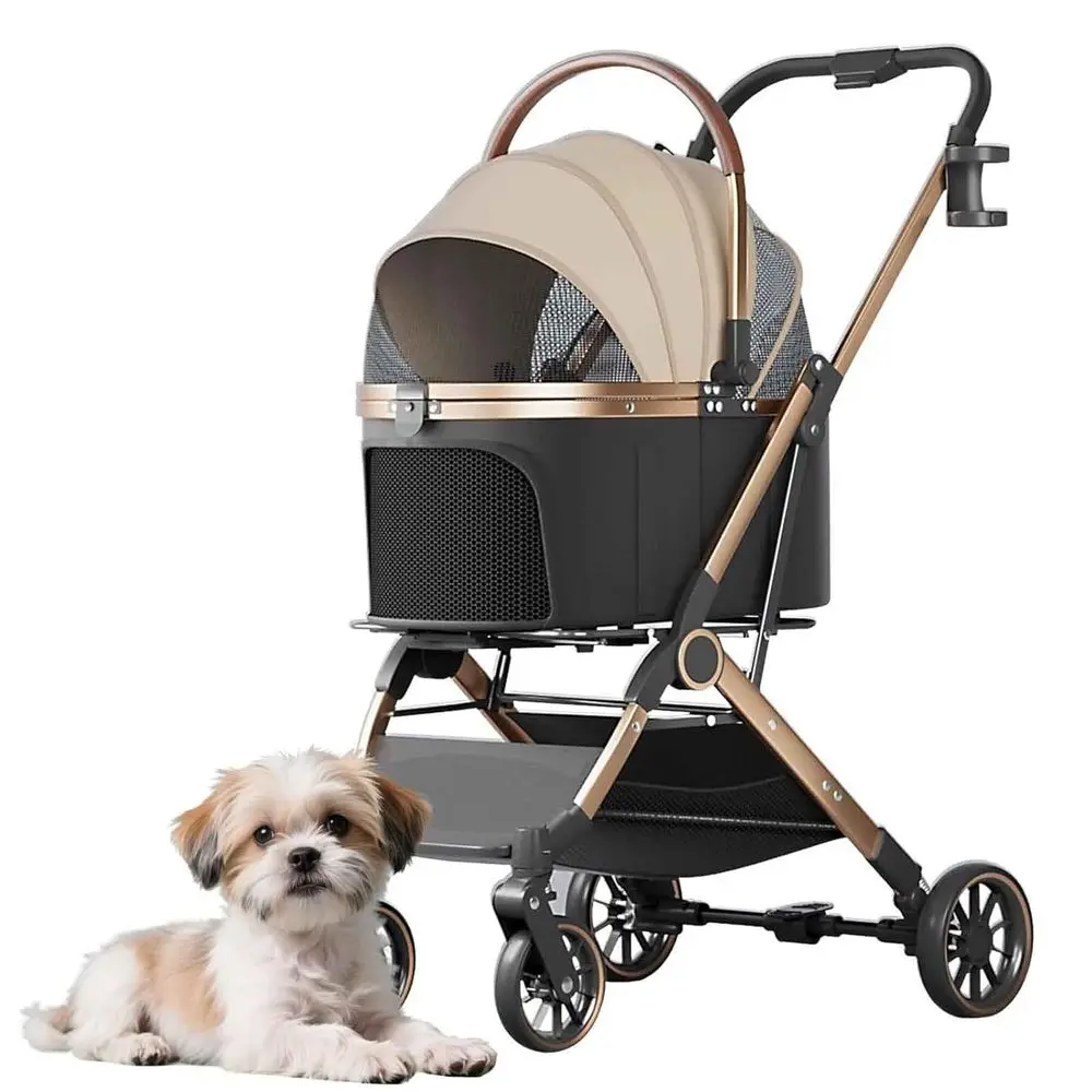 

Вездеходная коляска для собак 3-в-1 для домашних животных со съемной переноской переноской, местом для хранения и подстаканником, хаки