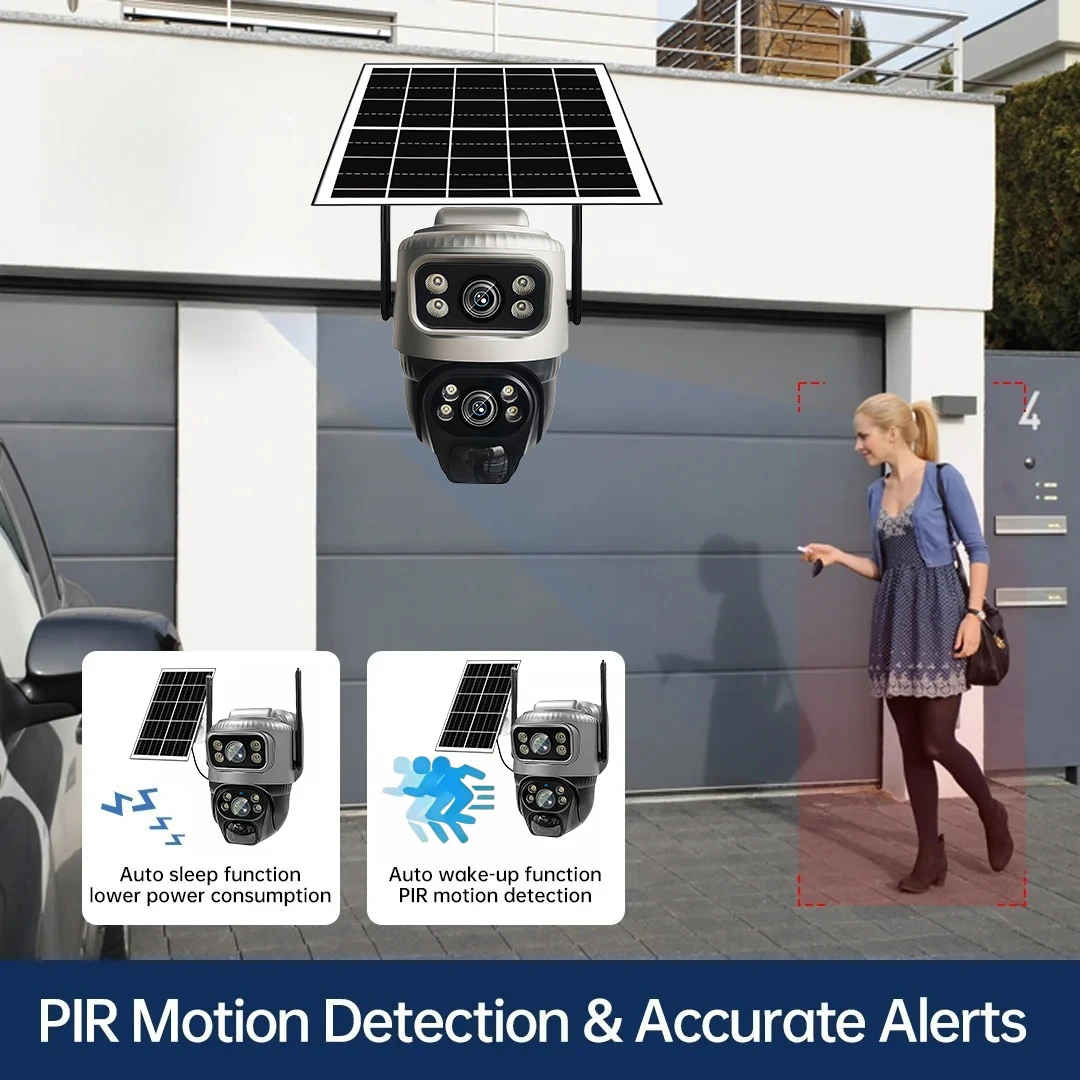 Solar-4G-Kamera für den Außenbereich, kabellos, 8 MP, Dual-Screen-Sicherheitsmonitor 360 ° Vorschau PIR Auto Tracking Smart Home Drahtlose CCTV-Kamera – Detail 7