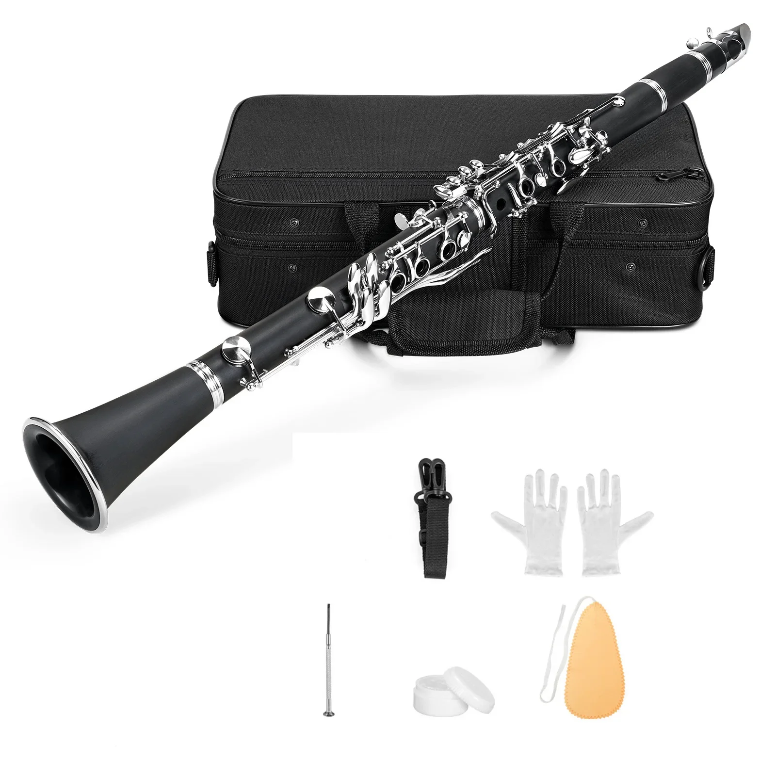 

Premium Eb Flat Clarinet (Hard Rubber/nickel Plated) - 17-Key Woodwind Instrument with Pro-Grade Reed Case & Maintenance Ki