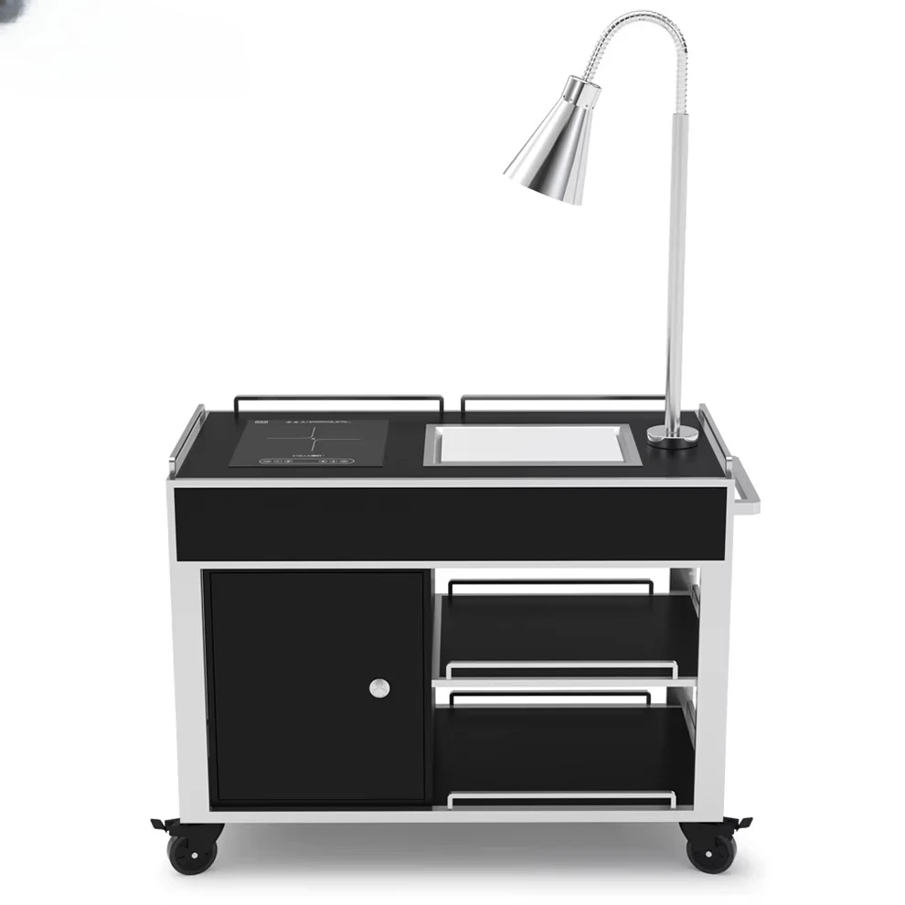 Stainless steel frame wooden trolley cooking trolley