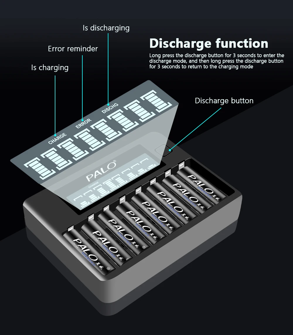 PALO 1,2V AA+AAA Wiederaufladbares Batterieladegerät-Set AA 3000mAh AAA 1100mAh Mit 8-Slot-Ladegerät 4-8 Stück – Detail 6
