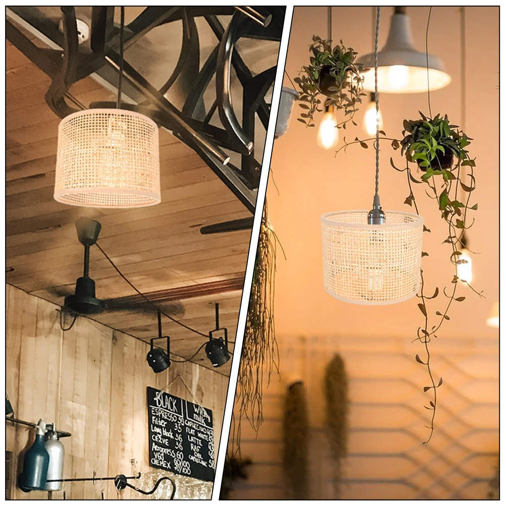 

2pcs Rattan Pendant Light Cover 16x12 Grid Soft Hanging Lamp Shade Lighting Woven Lampshade Natural Material