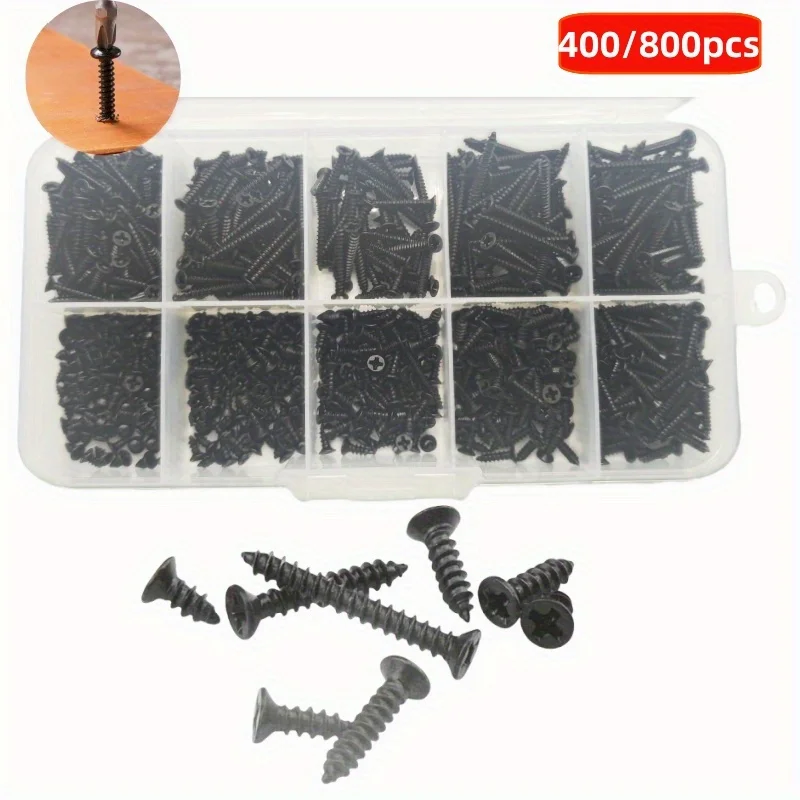 400/800 M2 Black Cross Tapping Screws Sorting Kit, Locking Screws and Wood Screws