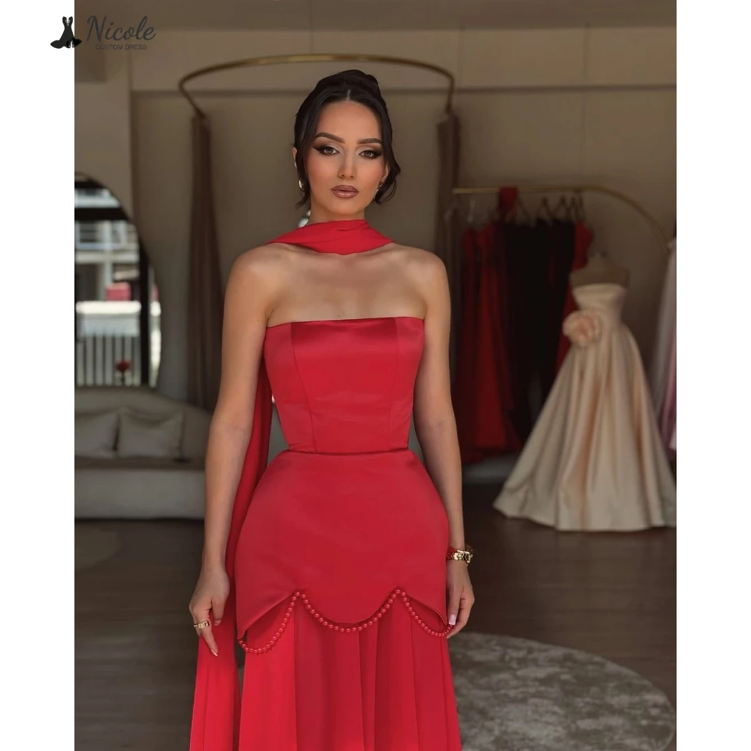 

Nicole Custom Made Prom Dresses 2025 Luxury Prom Dress 2025 Line A Robes De Cocktail Satin Cloth Ribbon Elegant Gown Ball Gowns
