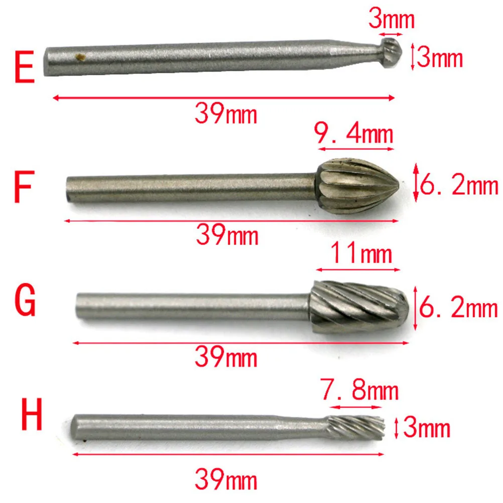 

10 pcs Woodworking Carving Burs Set 2.5-3Mm Shank 39Mm Hss Rotary Burr Drill Bits For Aluminum Plastic Metal Stone Engraving