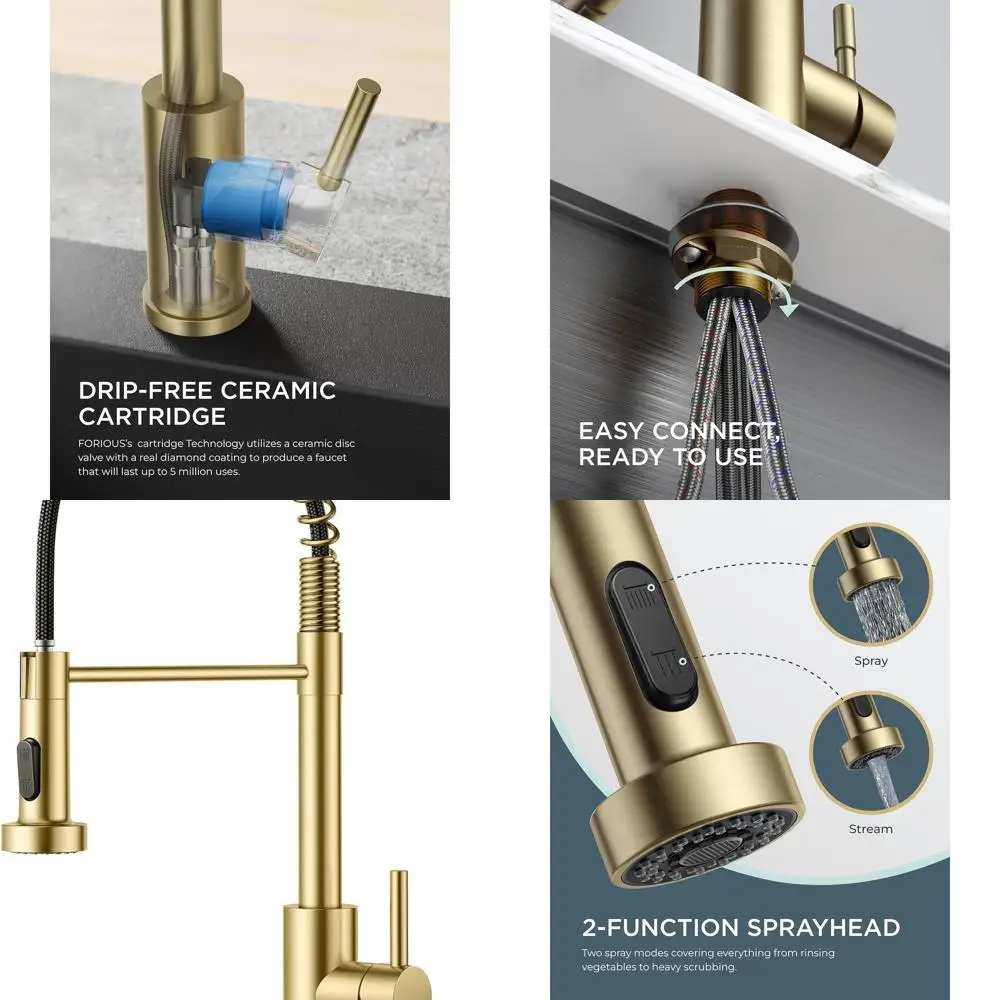 Stainless Pull-Out Spray Faucet, Single Handle Pot Filler for Kitchen, Laundry, and Bar Sinks